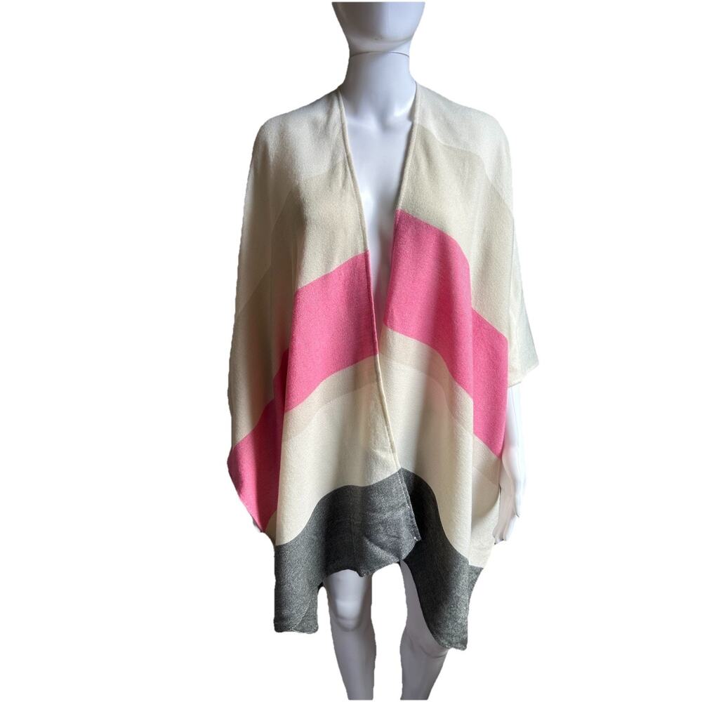 Mersea Colorblock Ruana Cardigan Wrap Womens OS Pink Gray Soft Knit